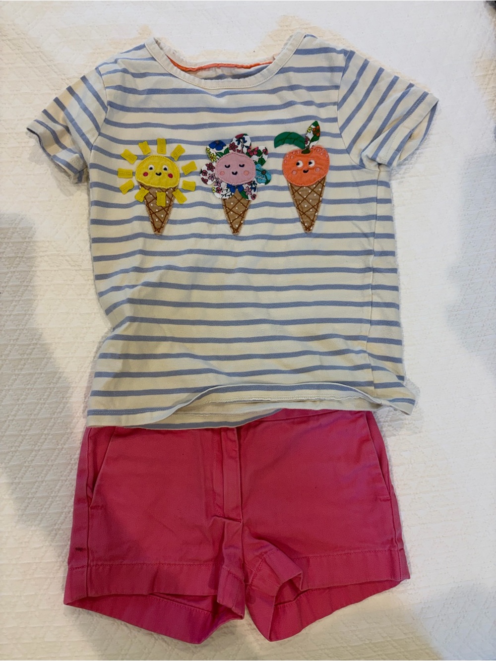 Girls' Boden Ice Cream Appliqué Tee & Crewcuts Pink Shorts Set